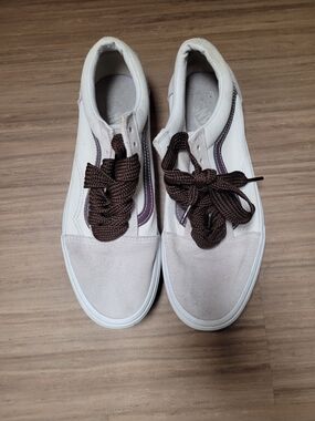 Vans Skateboarding Shoes Mens 9.5 Beige Cloud Sunset Leather Lace Up Sneakers